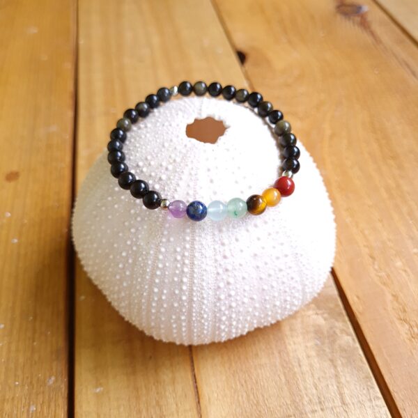 Bracelet 7 chakras obsidienne dorée – Image 2