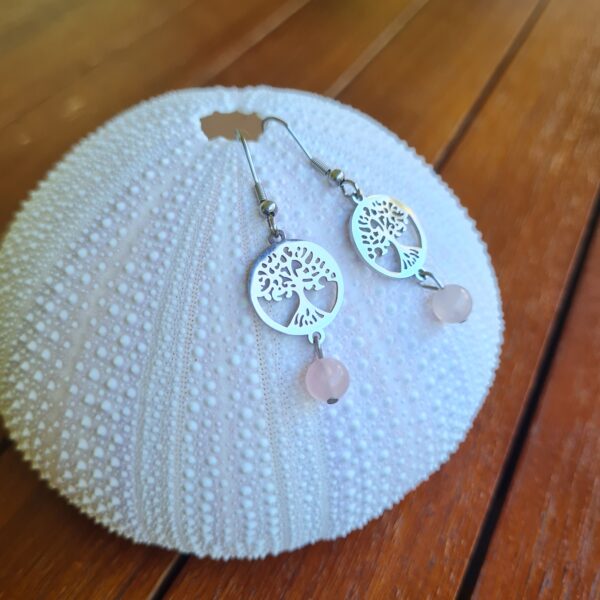 Boucles d'oreilles Arbre de vie Quartz rose – Image 3