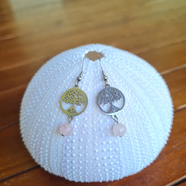 Boucles d'oreilles Arbre de vie Quartz rose – Image 2
