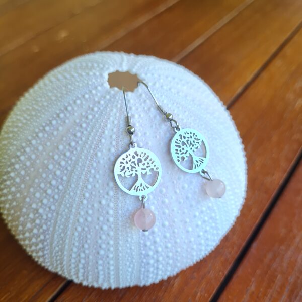 Boucles d'oreilles Arbre de vie Quartz rose