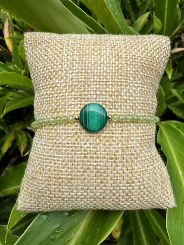 Bracelet réglable doré Malachite Péridot